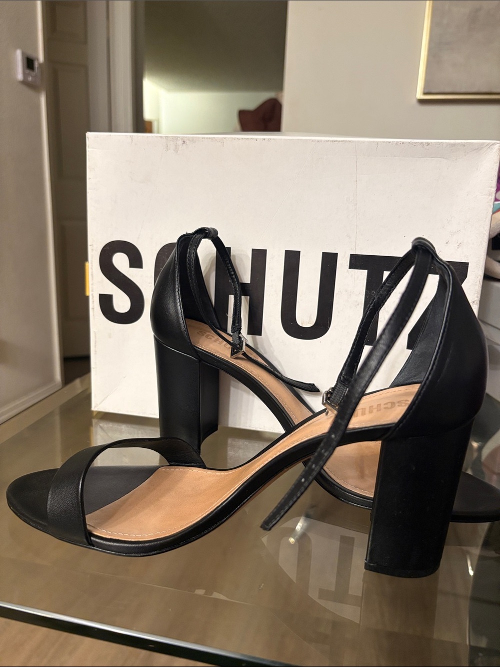 SCHUTZ Black Open-Toe Block Heel Sandals 76